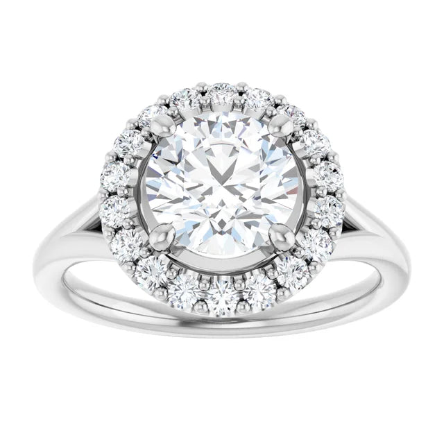 Round Brilliant White Gold Halo Solitaire Split Band Lab Diamond Engagement Ring 