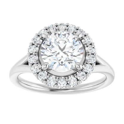 Round Brilliant White Gold Halo Solitaire Split Band Lab Diamond Engagement Ring 