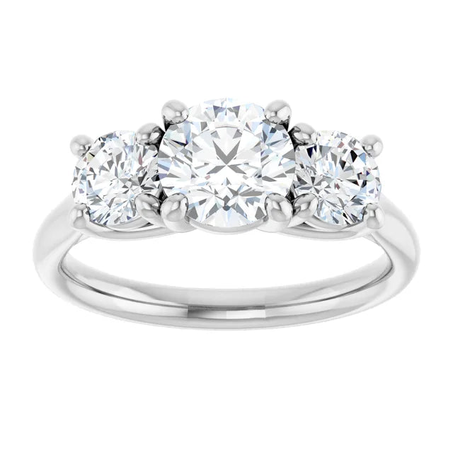Round Brilliant White Gold Tri Stone Lab Diamond Engagement Ring