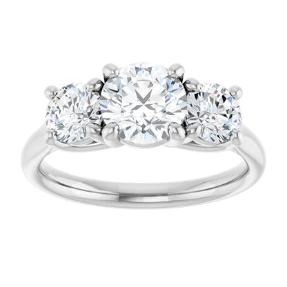 Round Brilliant White Gold Tri Stone Lab Diamond Engagement Ring