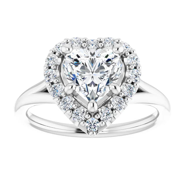 Heart White Gold Halo Solitaire Split Band Lab Diamond Engagement Ring 