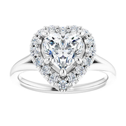 Heart White Gold Halo Solitaire Split Band Lab Diamond Engagement Ring 