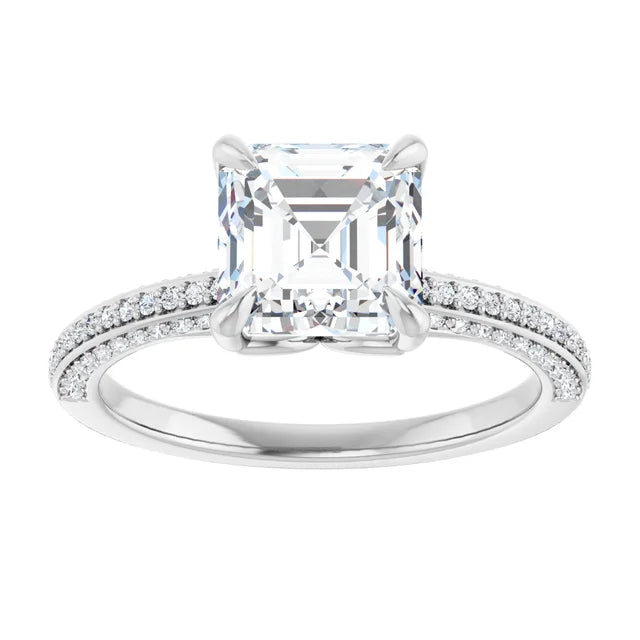 Asscher White Gold Pave Lab Diamond Engagement Ring 