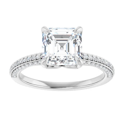 Asscher White Gold Pave Lab Diamond Engagement Ring 