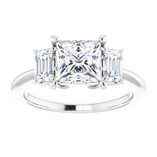 Princess White Gold Tri Stone Lab Diamond Engagement Ring