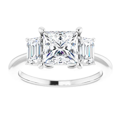Princess White Gold Tri Stone Lab Diamond Engagement Ring