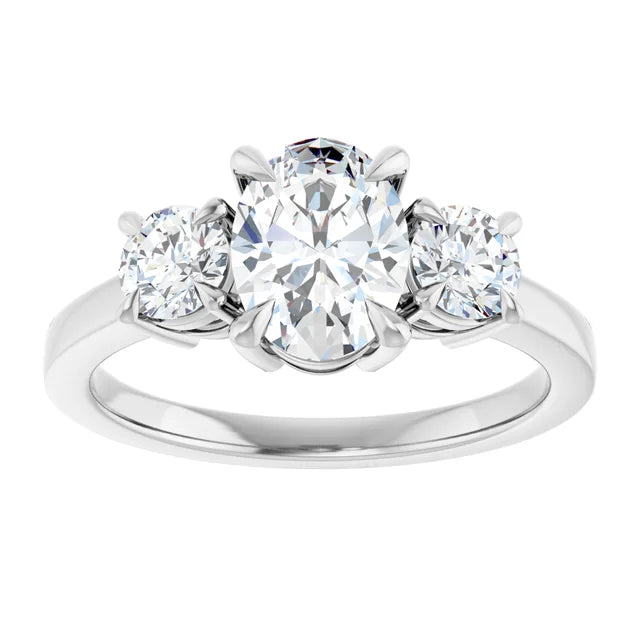 Oval White Gold Tri Stone Lab Diamond Engagement Ring 