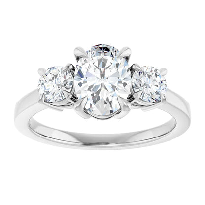 Oval White Gold Tri Stone Lab Diamond Engagement Ring 