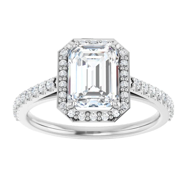 Emerald White Gold Halo Lab Diamond Engagement Ring 