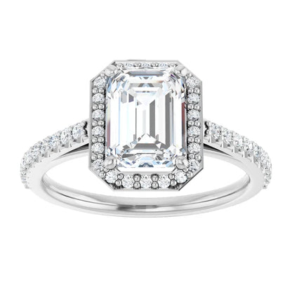 Emerald White Gold Halo Lab Diamond Engagement Ring 