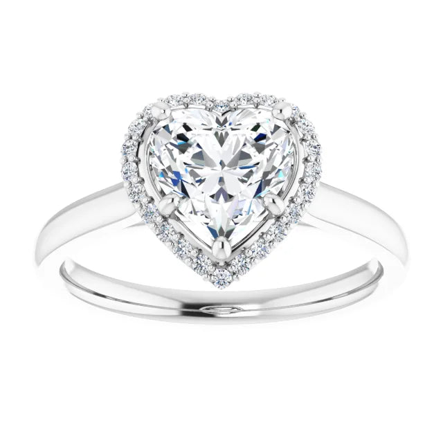 Heart Halo Solitaire Lab Diamond Engagement Ring White Gold. 