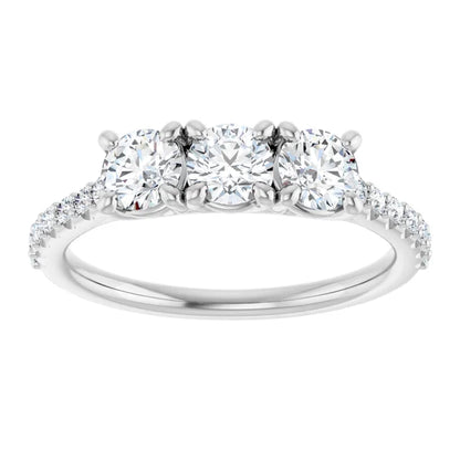 Round Brilliant White Gold Tri Stone Lab Diamonds Engagement Ring 