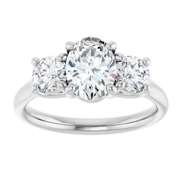 Oval White Gold Tri Stone Lab Diamond Engagement Ring