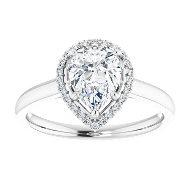Pear Halo Solitaire Lab Diamond Engagement Ring White Gold. 