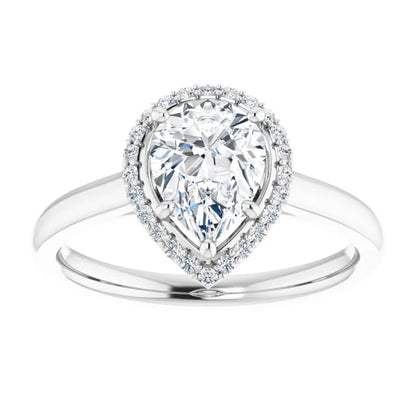 Pear Halo Solitaire Lab Diamond Engagement Ring White Gold. 