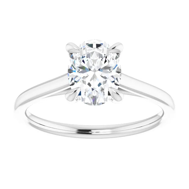Oval White Gold Four Claw Solitaire Lab Diamond Engagement Ring 