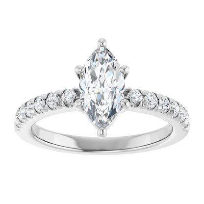 Marquise Six Claw Pave White Gold Engagement Ring 