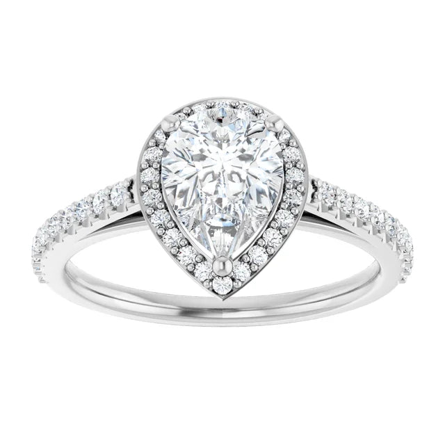 Pear White Gold Halo Lab Diamond Engagement Ring 