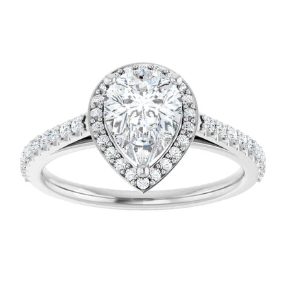 Pear White Gold Halo Lab Diamond Engagement Ring 