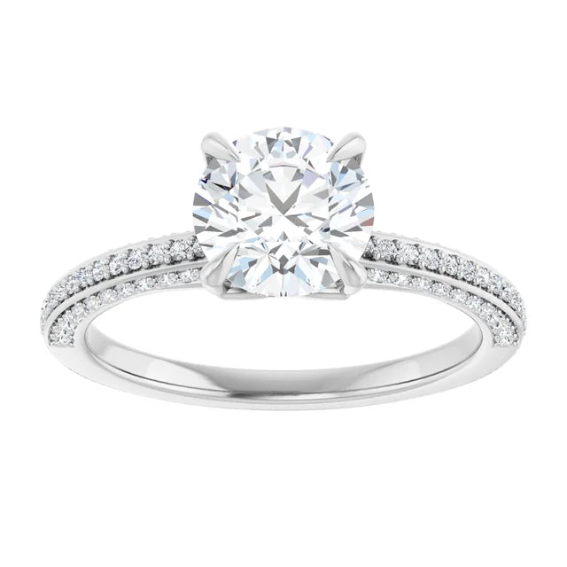 Round Brilliant White Gold Pave Lab Diamond Engagement Ring 