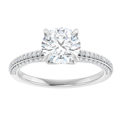 Round Brilliant White Gold Pave Lab Diamond Engagement Ring 