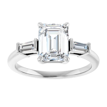 Emerald White Gold Baguette Accent Lab Diamond Engagement Ring 