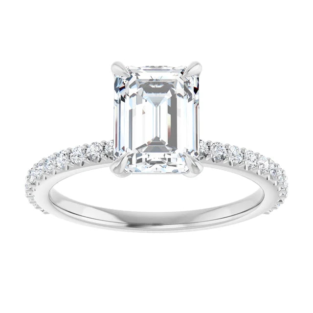 Emerald White Gold Claw Set Style Engagement Ring 
