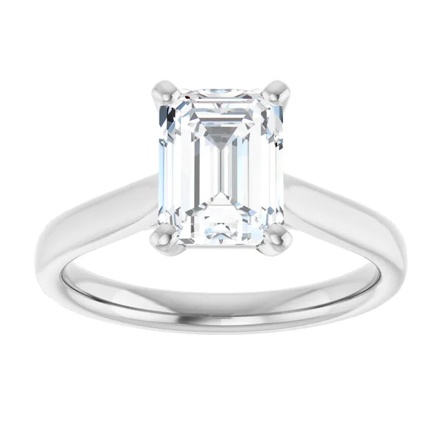 Four Claw White Gold Emerald Solitaire Engagement Ring