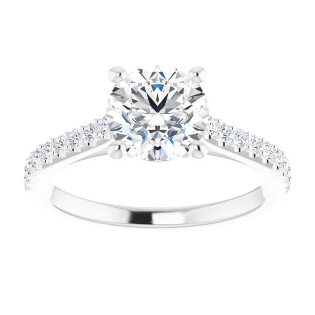 Round Brilliant White Gold Pave Style Lab Diamond Engagement Ring 