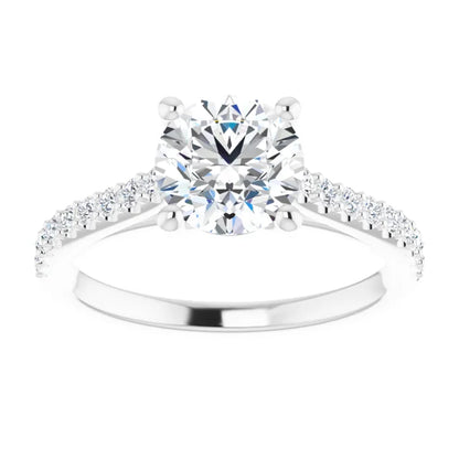 Round Brilliant White Gold Pave Style Lab Diamond Engagement Ring 
