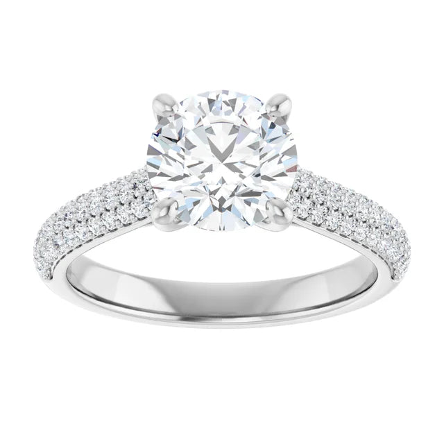 Round Brilliant White Gold Pave Lab Diamond Engagement Ring 