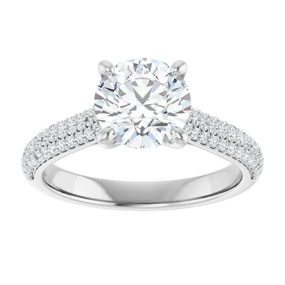 Round Brilliant White Gold Pave Lab Diamond Engagement Ring 