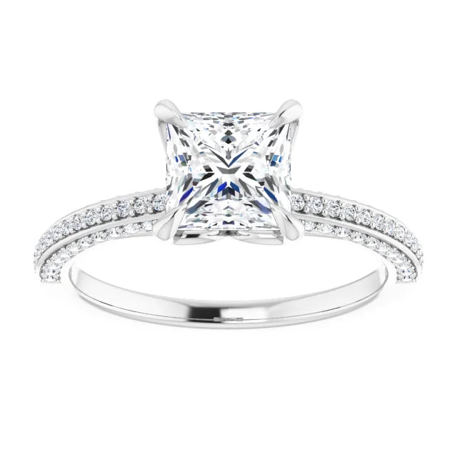 Princess White Gold Pave Lab Diamond Engagement Ring 