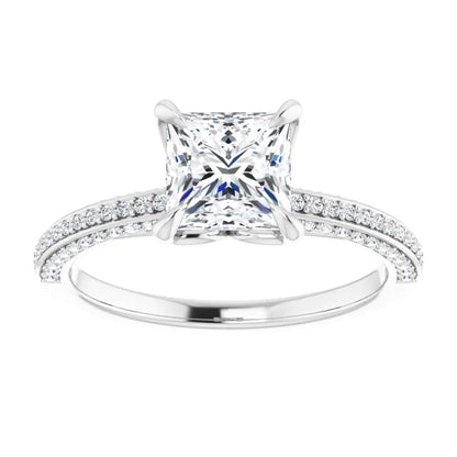 Princess White Gold Pave Lab Diamond Engagement Ring 