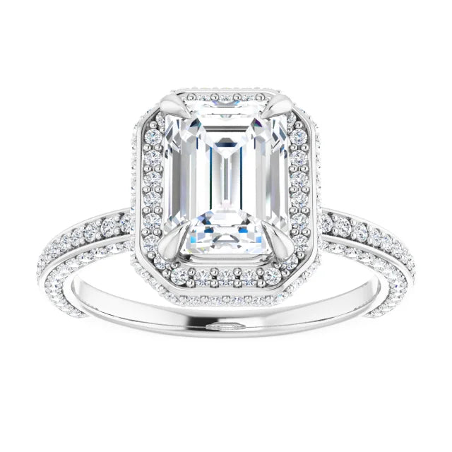 Emerald White Gold Halo Pave Style Lab Diamond Engagement Ring 