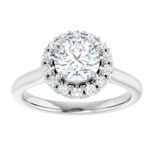 Round Brilliant Halo Solitaire White Gold Lab Diamond Engagement Ring 