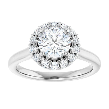 Round Brilliant Halo Solitaire White Gold Lab Diamond Engagement Ring 