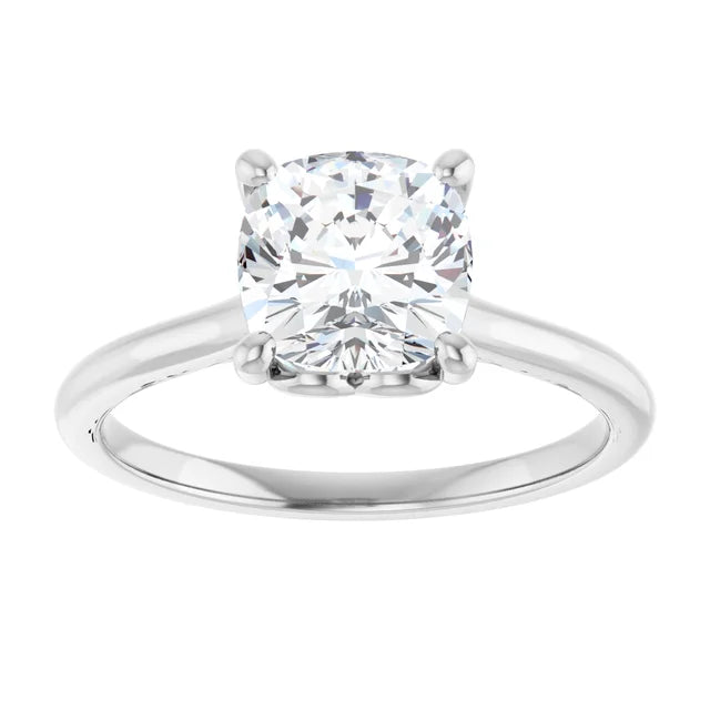 Cushion White Gold Four Claw Solitaire Lab Diamond Engagement Ring 