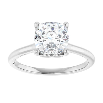 Cushion White Gold Four Claw Solitaire Lab Diamond Engagement Ring 
