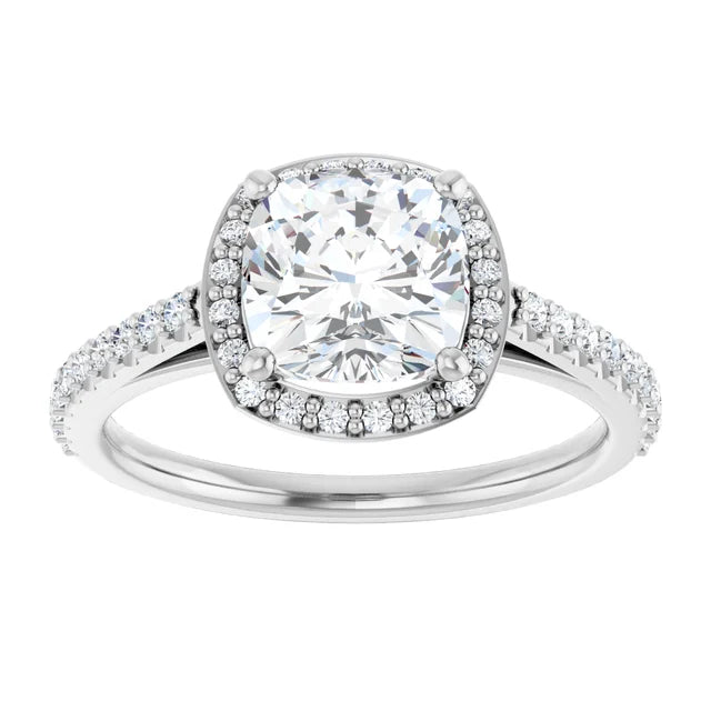 Cushion White Gold Halo Lab Diamond Engagement Ring 