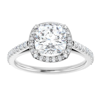 Cushion White Gold Halo Lab Diamond Engagement Ring 