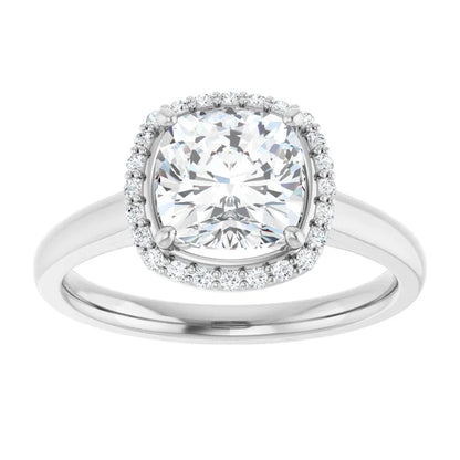 Cushion Halo Solitaire Lab Diamond Engagement Ring White Gold. 