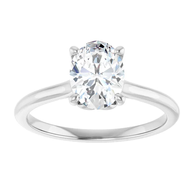 Oval White Gold Four Claw Solitaire Lab Diamond Engagement Ring 