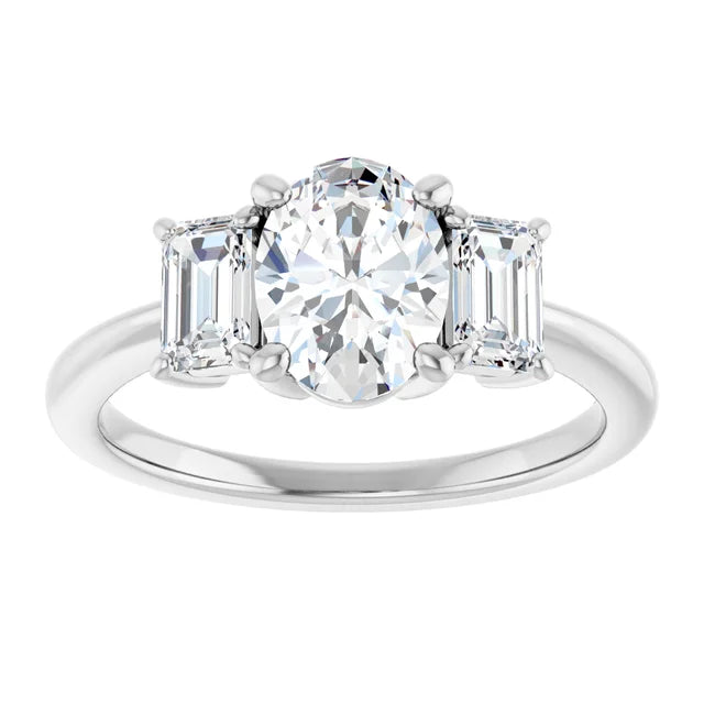 Oval White Gold Tri Stone Lab Diamond Engagement Ring
