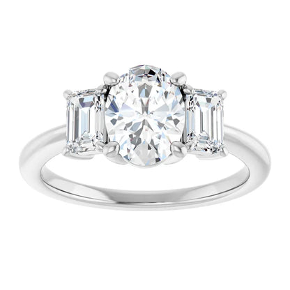 Oval White Gold Tri Stone Lab Diamond Engagement Ring