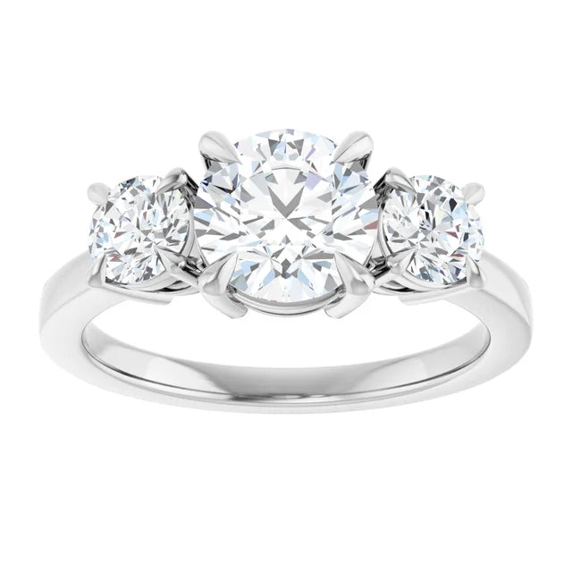 Round Brilliant White Gold Tri Stone Lab Diamond Engagement Ring 