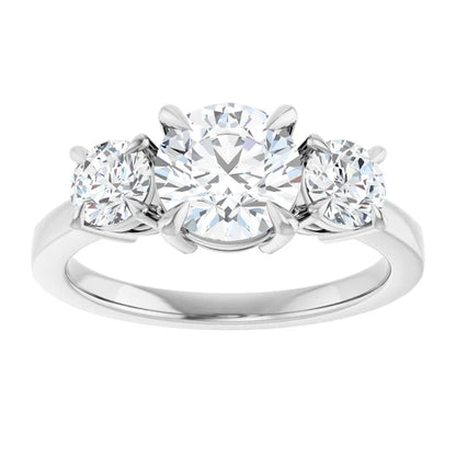 Round Brilliant White Gold Tri Stone Lab Diamond Engagement Ring 