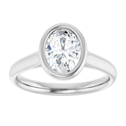 Oval White Gold Bezel Solitaire Lab Diamond Engagement Ring 
