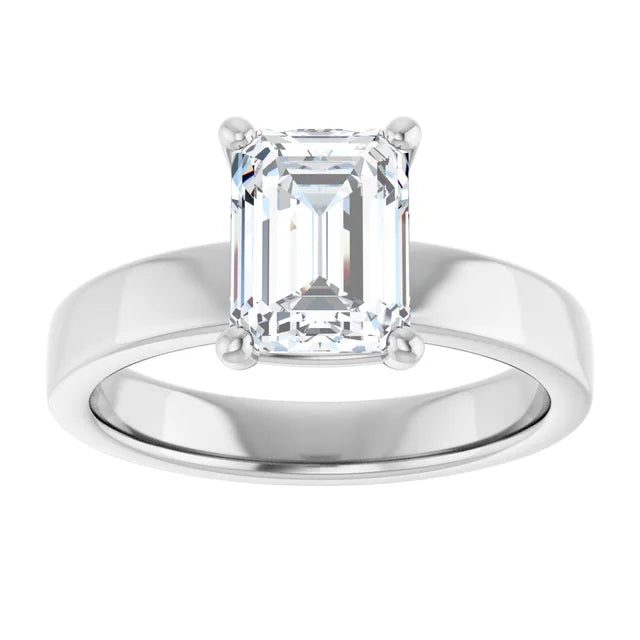 Emerald White Gold Wide Band Solitaire Engagement Ring