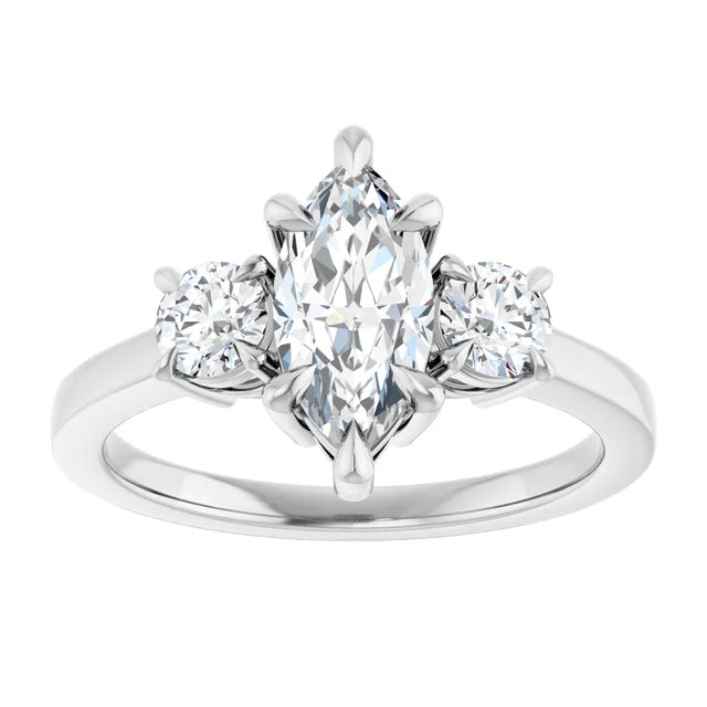 Marquise White Gold Tri Stone Lab Diamond Engagement Ring 